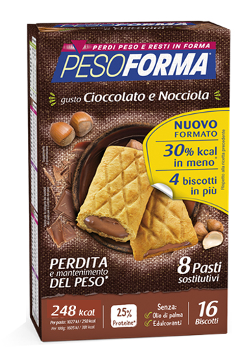 PESOFORMA BISCOTTO CIOCCOLATO NOCCIOLA 16 PEZZI 33 G - Newepa Srl