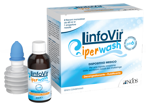 LINFOVIR IPERWASH SOLUZIONE SALINA IPERTONICA TAMPONATA 8 FLACONI DA 60 ML + 1 EROGATORE NASALE - Newepa Srl