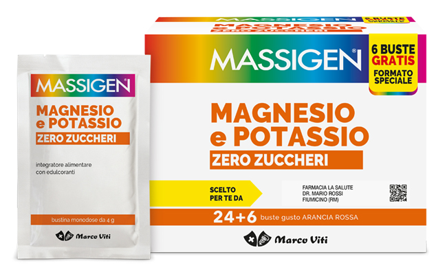 MASSIGEN MAGNESIO POTASSIO ZERO ZUCCHERO 24 BUSTINE + 6 BUSTINE - Newepa Srl