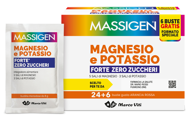 MASSIGEN MAGNESIO POTASSIO FORTE ZERO ZUCCHERO 24 BUSTINE + 6 BUSTINE - Newepa Srl