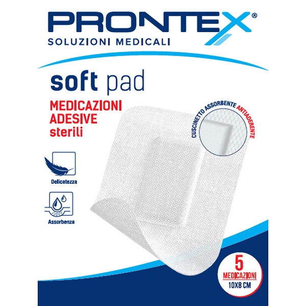 MEDICAZIONE ADESIVA STERILE PRONTEX SOFT PAD 10X8 CM 5 PEZZI - Newepa Srl