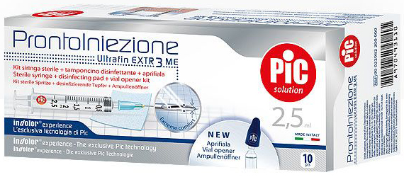 SIRINGA PIC SOLUTION PRONTO INIEZIONE 2,5 ML AGO GAUGE 23 1 1/4 10 PEZZI - Newepa Srl