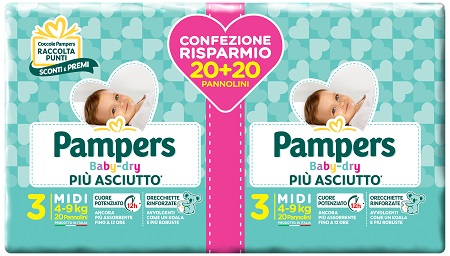 PAMPERS BABY DRY DUO DOWNCOUNT MIDI 40 PEZZI - Newepa Srl