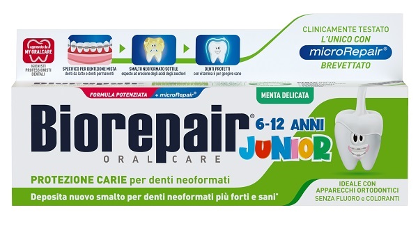 BIOREPAIR ORAL CARE JUNIOR 6-12 ANNI DENTIFRICIO PROTEZIONE ANTI CARIE SMALTO NEOFORMATO ALLA MENTA DELICATA 75 ML - Newepa Srl