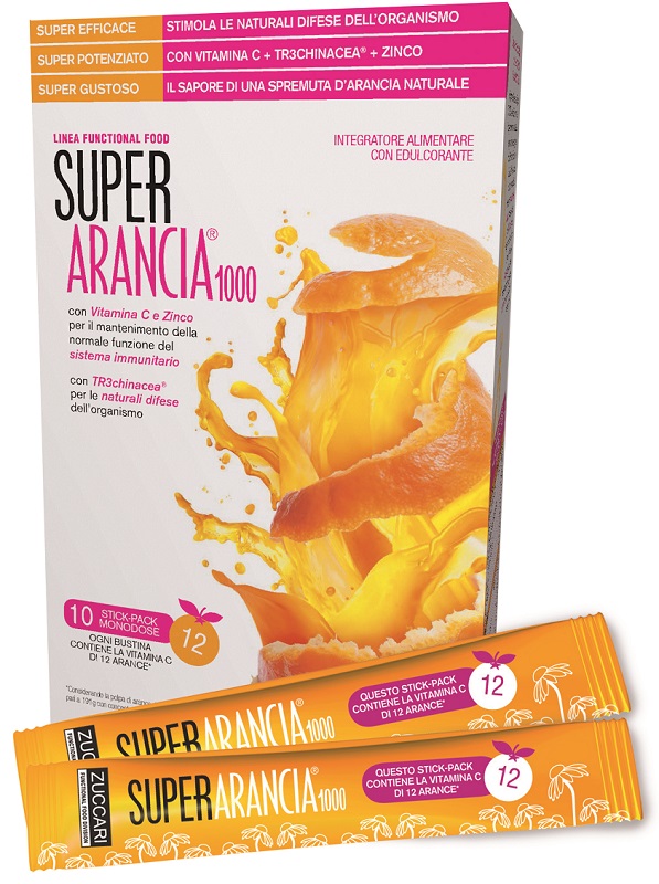 SUPER ARANCIA 1000 10 STICK PACK MONODOSE DA 3,7G INTEGRATORE ALIMENTARE CON EDULCORANTE - Newepa Srl