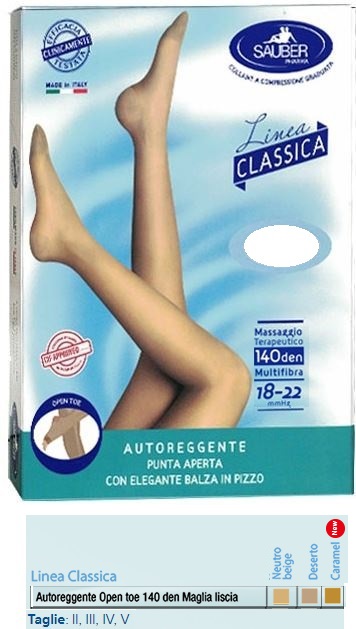SAUBER AUTOREGGENTE OPEN TOE MAGLIA LISCIA 140 DEN COLORE NEUTRO BEIGE TAGLIA 2 LINEA CLASSICA - Newepa Srl