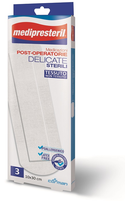 MEDICAZIONE POST OPERATORIA MEDIPRESETERIL DELICATA TNT 10X30CM 3 PEZZI - Newepa Srl