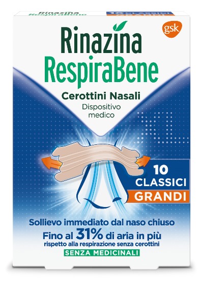 RINAZINA RESPIRABENE CEROTTI NASALI CLASSICI GRANDI CARTON 10 PEZZI - Newepa Srl