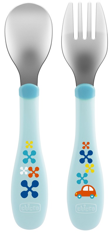 CHICCO POSATE INOX 18M+ AZZURRO/VERDE - Newepa Srl