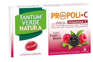 TANTUM VERDE NATURA PROPOLI+C CON ZINCO E VITAMINA C 15 PASTIGLIE GOMMOSE GUSTO FRUTTI DI BOSCO - Newepa Srl