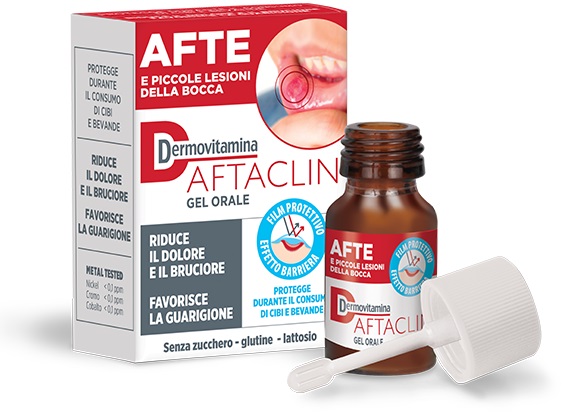 DERMOVITAMINA AFTACLIN GEL ORALE 7 ML CONTRO DOLORE E BRUCIONE SENZA ZUCCHERO E SENZA GLUTINE - Newepa Srl