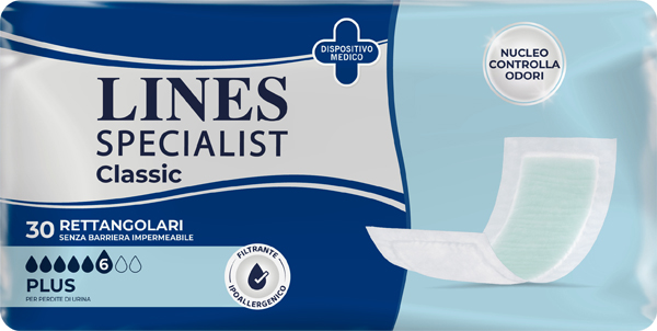 PANNOLONE RETTANGOLARE LINES SPECIALIST CLASSIC SENZA BARRIERA 30 PEZZI - Newepa Srl