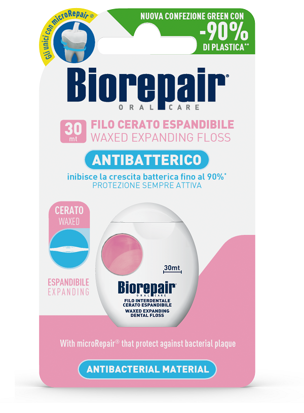 BIOREPAIR ORAL CARE ANTIBATTERICO FILO CERATO ESPANDIBILE GENGIVE DELICATE 25+5 METRI - Newepa Srl