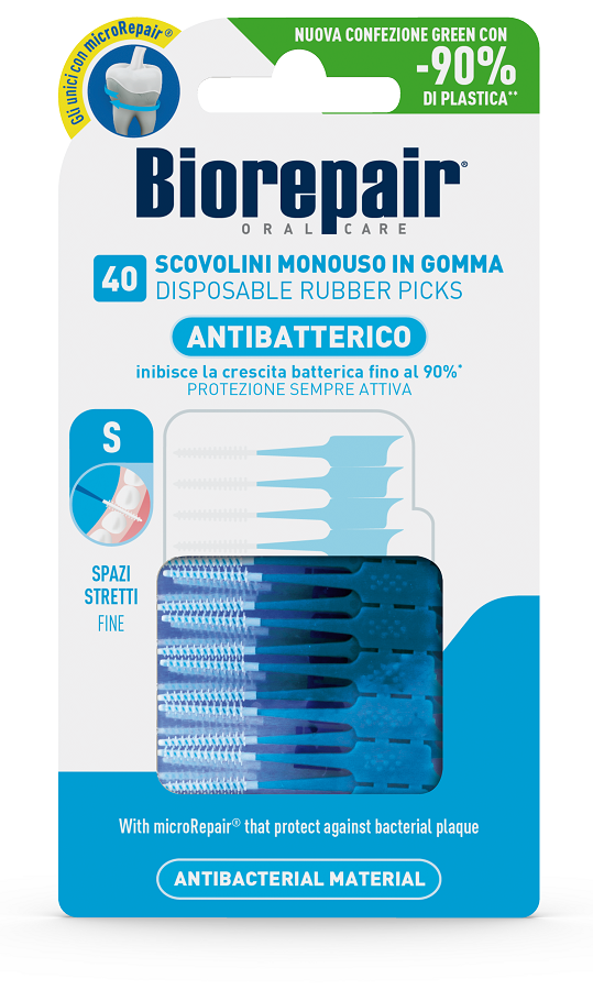 BIOREPAIR ORAL CARE ANTIBATTERICO SCOVOLINI MONOUSO IN GOMMA SPAZI STRETTI 40 PEZZI - Newepa Srl