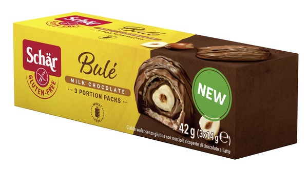 SCHAR BULE' CIALDE WAFER CON NOCCIOLA RICOPERTE DI CIOCCOLATO AL LATTE 3 PORZIONI DA 14 G - Newepa Srl