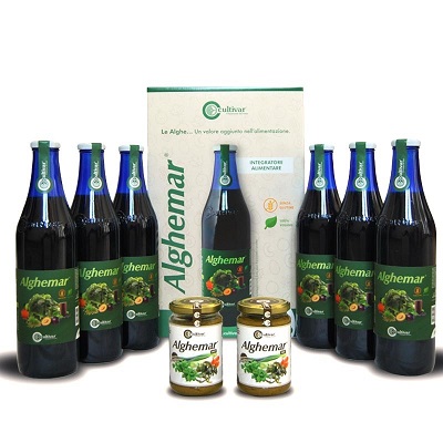ALGHEMAR FRULLATO CON SUCCO DI MIRTILLO NERO 6 BOTTIGLIE DA 1 LITRO + 2 VASETTI DI PATE' - Newepa Srl