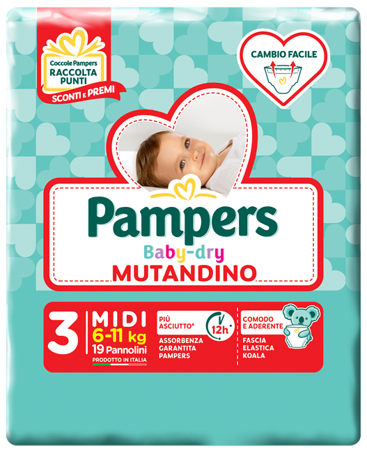 PAMPERS BABY DRY MUTANDINA MIDI SMALL PACK 19 PEZZI - Newepa Srl
