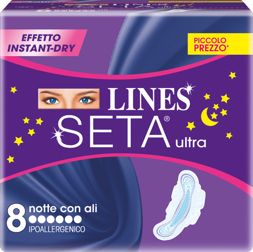 LINES SETA ULTRA ASSORBENTI DA NOTTE 8 PEZZI - Newepa Srl
