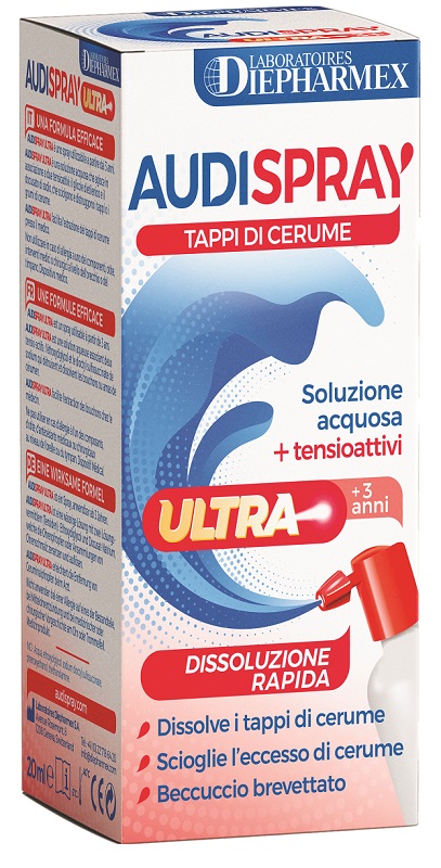 AUDISPRAY ULTRA +3 ANNI SOLUZIONE ACQUOSA + TENSIOATTIVI SPRAY TAPPI DI CERUME 20 ML - Newepa Srl