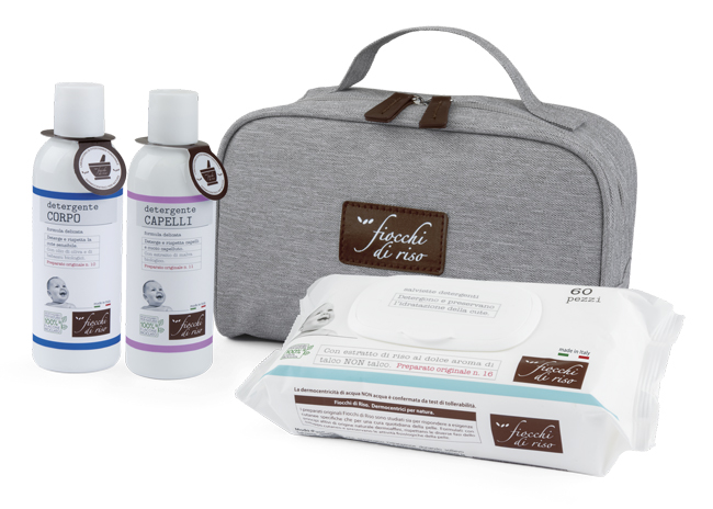 FIOCCHI DI RISO COFANETTO BAGNETTO 1 DETERGENTE CORPO 200 ML + 1 DETERGENTE CAPELLI 200 ML + SALVIETE ACQUA NON ACQUA 60 PEZZI + BEAUTY - Newepa Srl