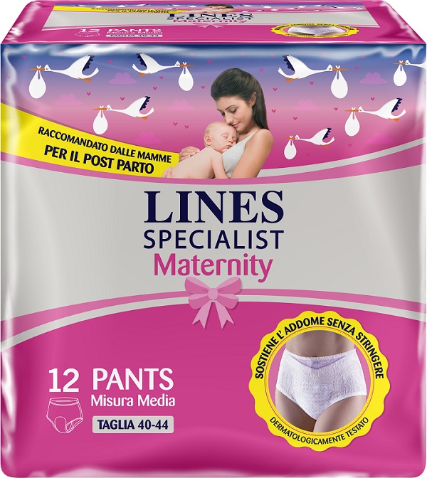 LINES SPECIALIST MATERNITY MUTANDINA ASSORBENTE PER PERDITE POST PARTO MISURA MEDIUM 12 PEZZI - Newepa Srl