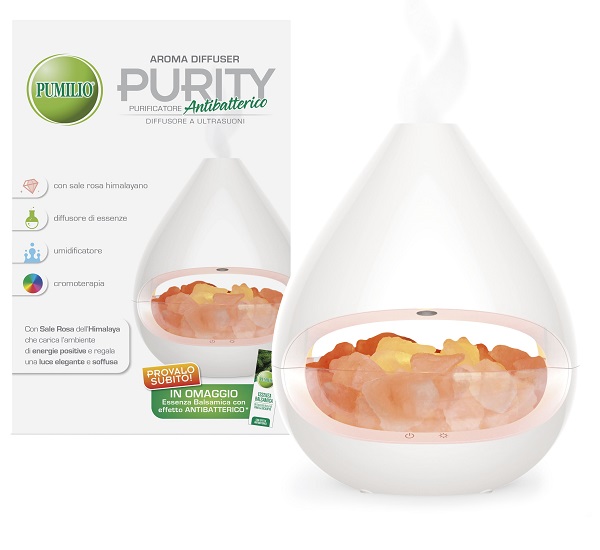 PUMILIO AROMA DIFFUSER PURITY A ULTRASUONI CON ESSENZA BALSAMICA CON EFFETTO ANTIBATTERICO - Newepa Srl
