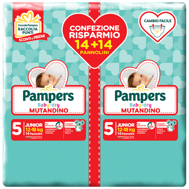 PAMPERS BABY DRY PANNOLINO A MUTANDINA DUO DOWNCOUNT JUNIOR 28 PEZZI - Newepa Srl