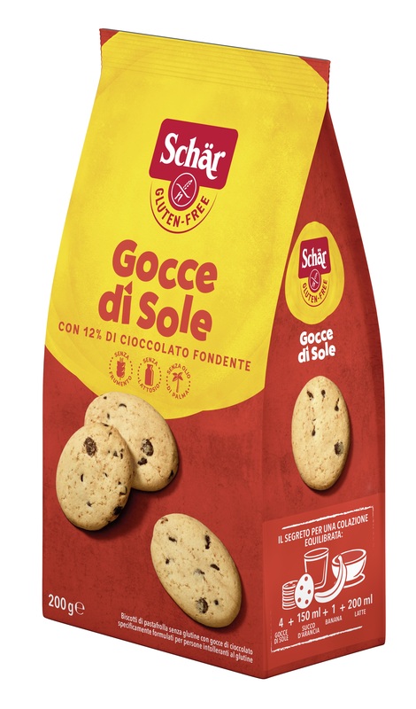 SCHAR GOCCE DI SOLE BISCOTTI DI PASTAFROLLA CON GOCCE DI CIOCCOLATO FONDENTE SENZA LATTOSIO 200 G - Newepa Srl