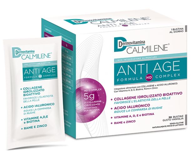 DERMOVITAMINA CALMILENE ANTIAGE IA A BASE DI COLLAGENE E ACIDO IALURONICO POLVERE 30 BUSTINE GUSTO VANIGLIA - Newepa Srl