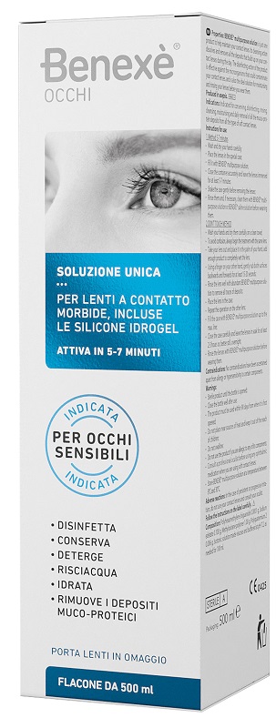 SOLUZIONE UNICA BENEXE' OCCHI PULIZIA LENTI A CONTATTO 500 ML + PORTALENTI IN OMAGGIO - Newepa Srl
