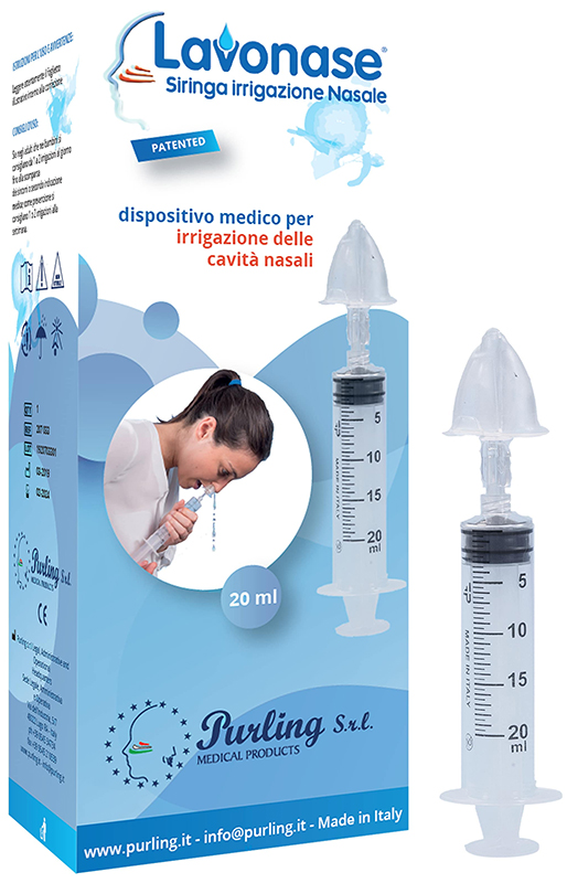 LAVONASE IRRIGAZIONE NASALE NON STERILE SIRINGA 20 ML + LUER-LOCK CON CAPPUCCIO + UGELLO NASALE CON RACCORDO LUER-LOCK + PERFORATORE CON VALVOLA NON RITORNO CON TAPPO - Newepa Srl
