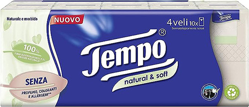 TEMPO FAZZOLETTI NATURAL&SOFT 10 PEZZI DA 9 FAZZOLETTI - Newepa Srl