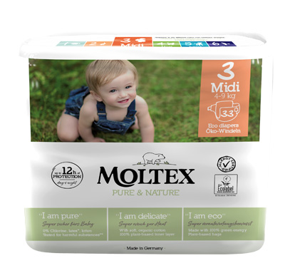 PANNOLINI MOLTEX PURE & NATURE MIDI 4-9 KG TAGLIA 3 33 PEZZI - Newepa Srl