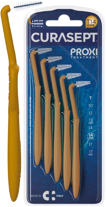 SCOVOLINO CURASEPT PROXI ANGLE MISURA T14 CONICO ISO 4 COLORE OCRA DIAMETRO 1,4 MM 5 PEZZI - Newepa Srl