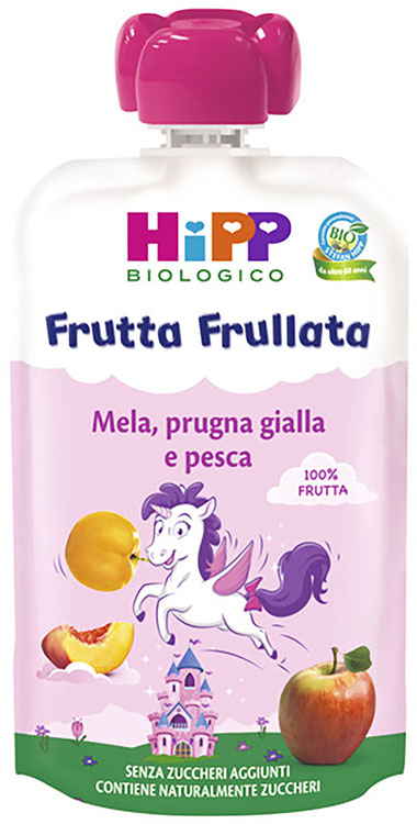 HIPP BIO FRUTTA FRULLATA UNICORNO MELA PRUGNA GIALLA PESCA 90 G - Newepa Srl
