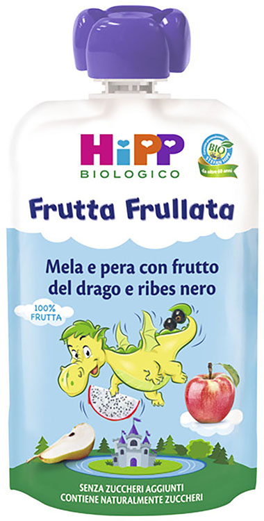 HIPP BIO FRUTTA FRULLATA DRAGONE MELA PERA FRUTTA DEL DRAGO RIBES NERO 90 G - Newepa Srl
