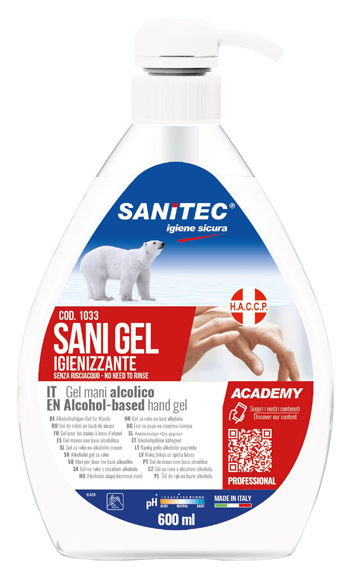 GEL IGIENIZZANTE MANI ALCOLICO 70% PRONTO ALL'USO SANI GEL SANITEC 600 ML USO PROFESSIONALE - Newepa Srl