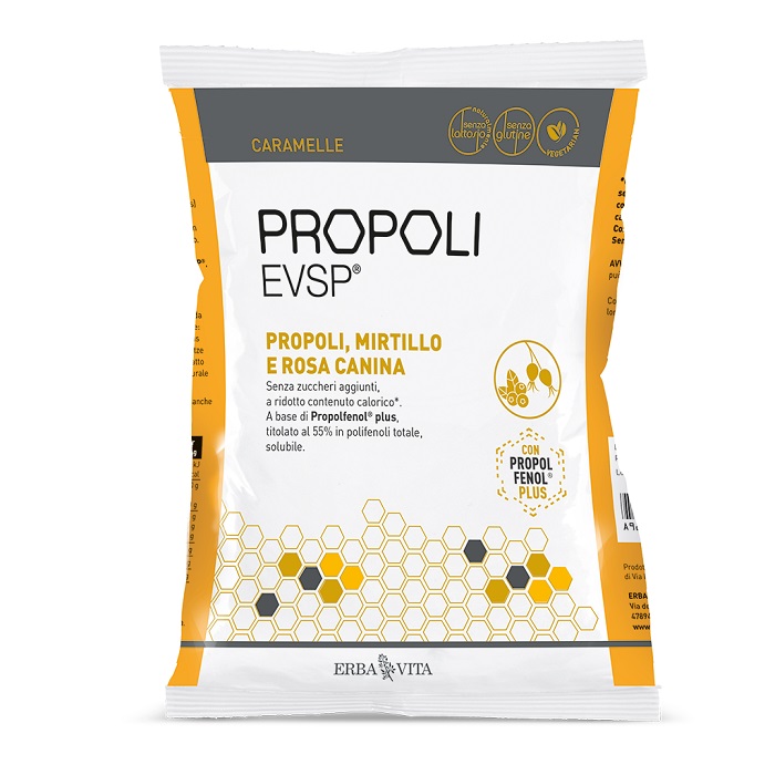 PROPOLI EVSP CARAMELLE PROPOLI MIRTILLO ROSA CANINA 65 G - Newepa Srl