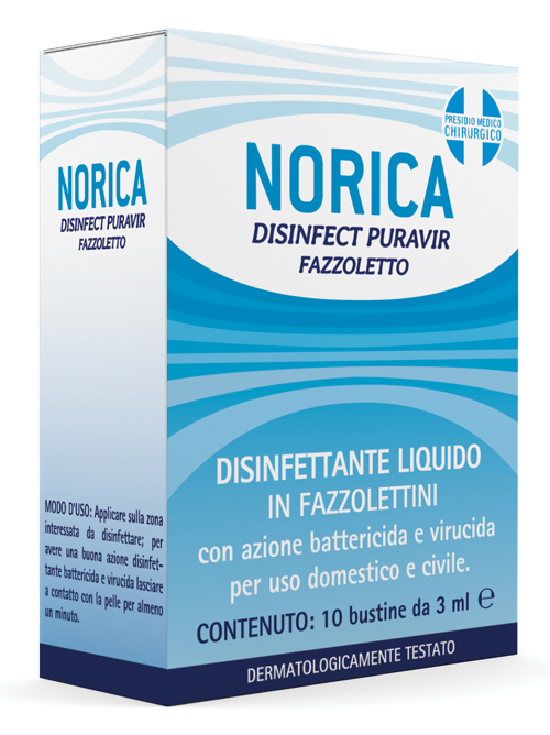 NORICA DISINFECT PURAVIR FAZZOLETTO 10 BUSTINE DA 3 ML - Newepa Srl