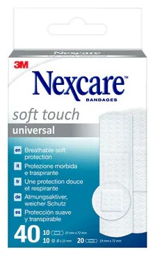 CEROTTO PREPARATO NEXCARE SOFT TOUCH UNIVERSAL 3 MISURE 20 CEROTTI 19X72MM + 10 CEROTTI 25X72MM + 10 CEROTTI TONDI 22,5 MM - Newepa Srl