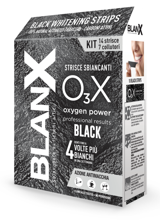 BLANX O3X BLACK STRISCE SBIANCANTI E ANTIMACCHIA 14 PEZZI - Newepa Srl