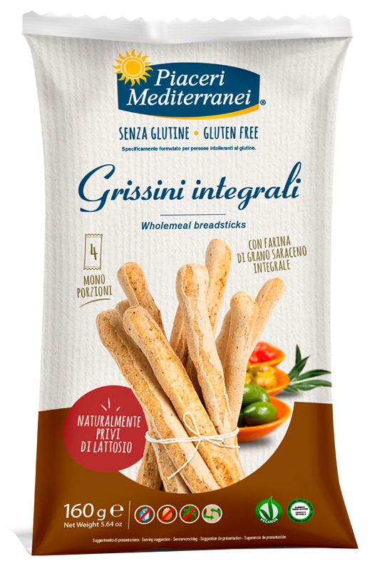 PIACERI MEDITERRANEI GRISSINI INTEGRALI 160 G - Newepa Srl