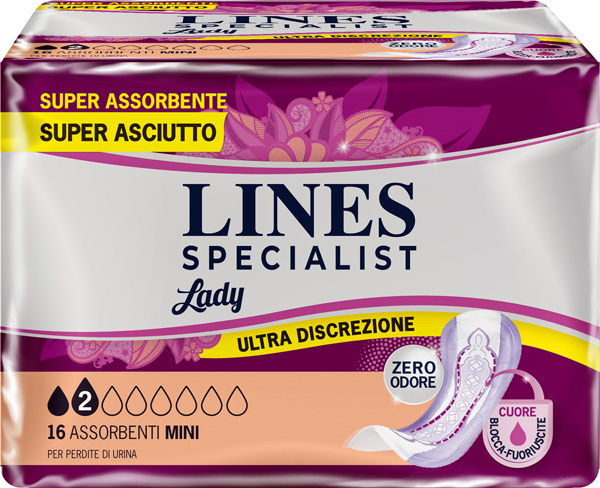 ASSORBENTI PER INCONTINENZA LINES SPECIALIST LADY MINI 16 PEZZI - Newepa Srl