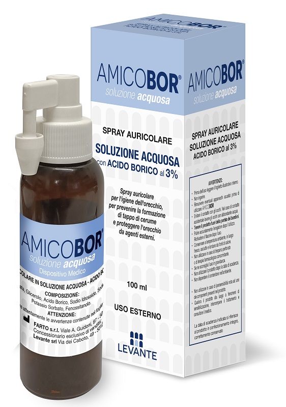 SOLUZIONE ACQUOSA PER IRRIGAZIONE DELL'ORECCHIO AMICOBOR 100 ML - Newepa Srl