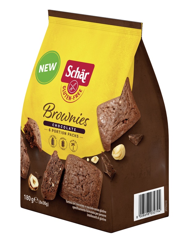 SCHAR BROWNIES CHOCOLATE TORTINA CON CIOCCOLATO E NOCCIOLE 6 MONOPORZIONI DA 30 G - Newepa Srl
