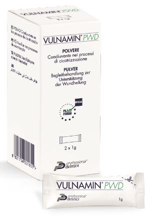 VULNAMIN PWD MEDICAZIONE INTERATTIVA IN POLVERE DI SODIO JALURONATO E AMINOACIDI 2 STICK PACK - Newepa Srl