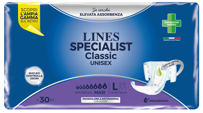 LINES SPECIALIST CLASSIC PANNOLONE MUTANDA MAXI LARGE 30 PEZZI - Newepa Srl