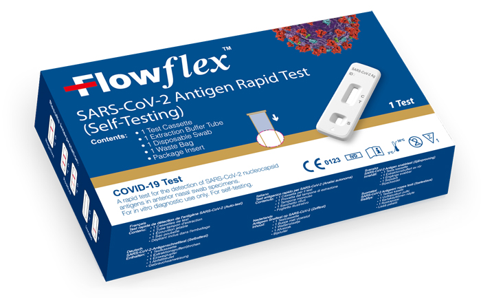 TEST ANTIGENICO RAPIDO COVID-19 FLOWFLEX AUTODIAGNOSTICO DETERMINAZIONE QUALITATIVA ANTIGENI SARS-COV-2 IN TAMPONI NASALI MEDIANTE IMMUNOCROMATOGRAFIA PROVETTA CON ALLUMINIO - Newepa Srl
