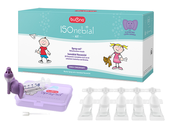 ISONEBIAL KIT PULIZIA CAVITA' NASALI 20 FLACONCINI MONODOSE 5 ML + SIRINGA LUER LOCK SOFT-JECK + AGO CANNULA + NEBULIZZATORE SPRAY - Newepa Srl