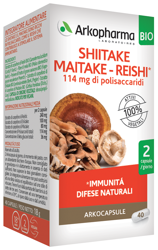 ARKOCAPSULE SHIITAKE MAITAKE REISHI BIO 40 CAPSULE - Newepa Srl